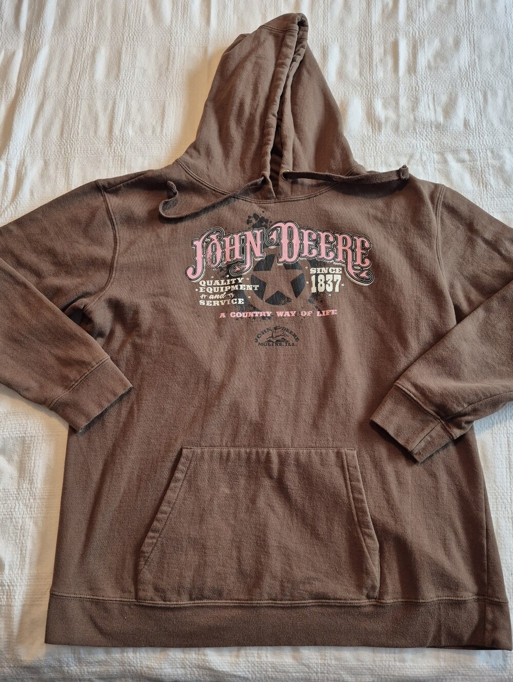 John Deere Hoodie Womens XXL Brown Fleece Pullover Sweatshirt Logo Country